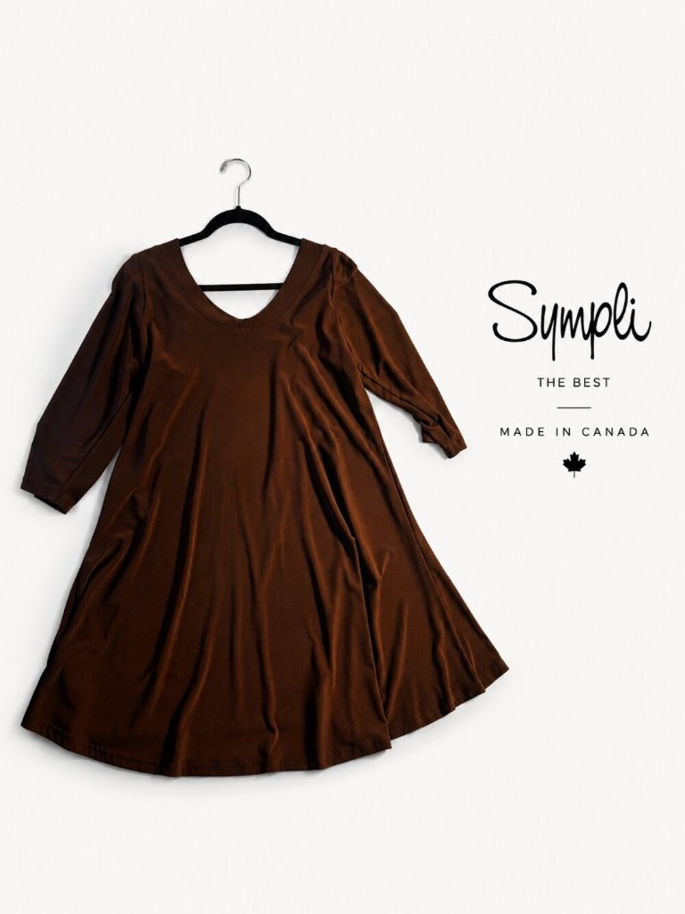 Sympli The Best Chocolate Brown Swing Tunic Top Size 10 Made in Canada